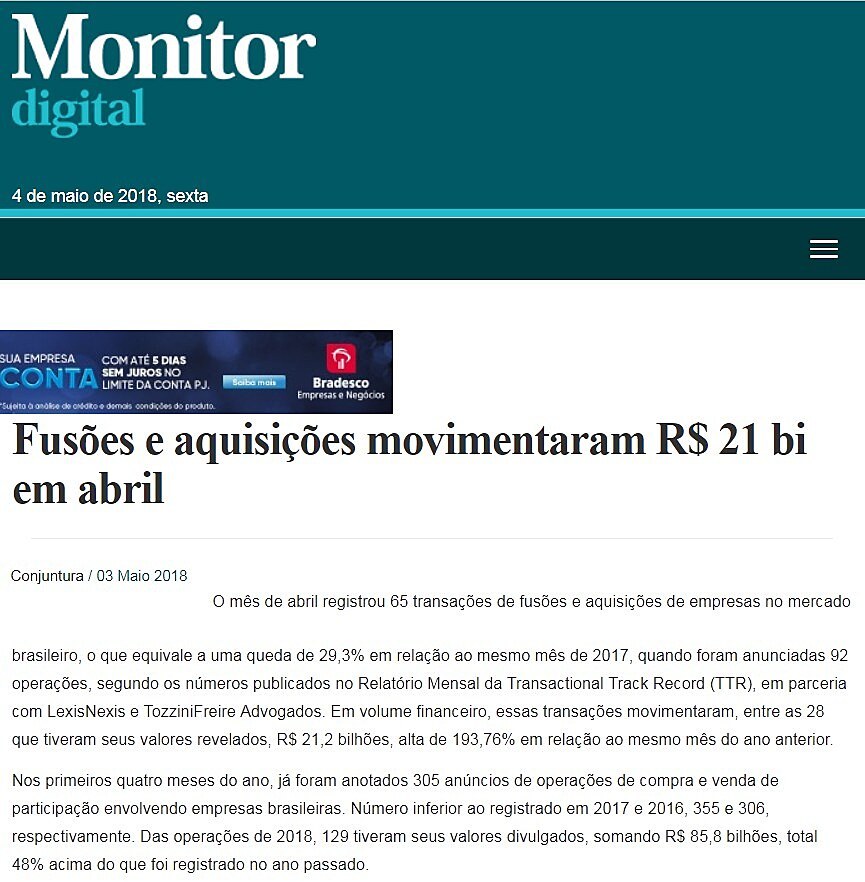 Fuses e aquisies movimentaram R$ 21 bi em abril